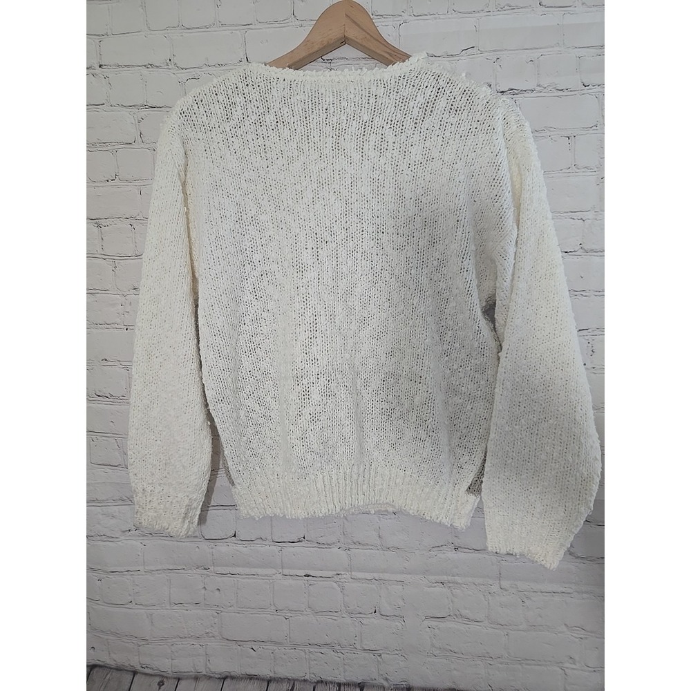 Vintage 80s Exclusive Imports Sz M Beaded Applique Sweater Cottagecore Grandma - Picture 6 of 11